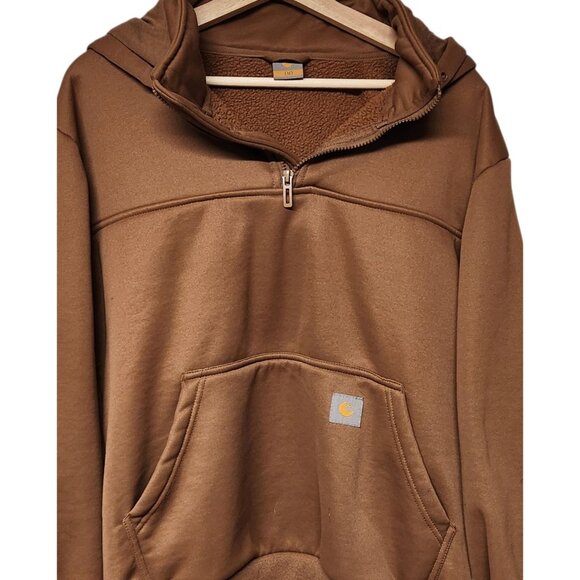 Men's Tuaova Hoodie Brown Quarter Zip Fleece Lined Size M No Hood Drawstring - Picture 6 of 9